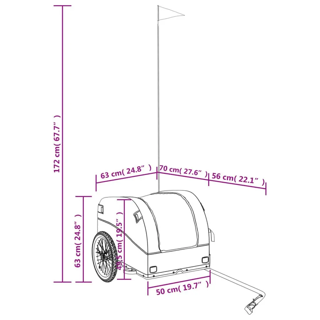 Bike Trailer Black Heavy Duty Cargo Hauler 45kg Load Capacity