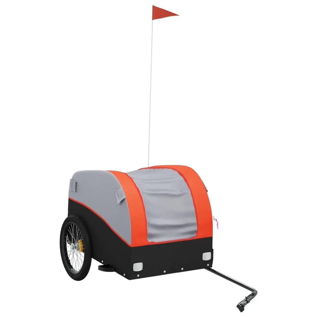 Bike Trailer Orange Black Iron Frame 45kg Load Capacity Cargo Hauling