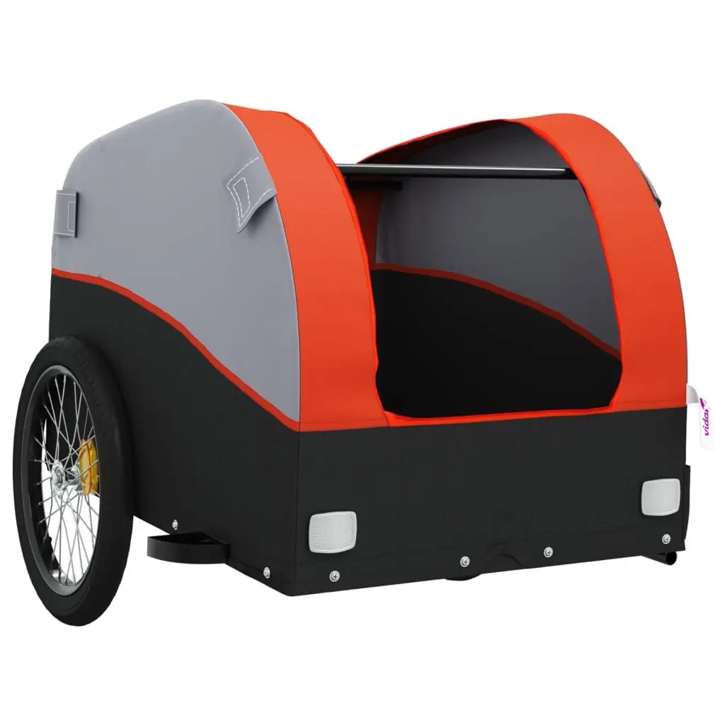 Bike Trailer Orange Black Iron Frame 45kg Load Capacity Cargo Hauling