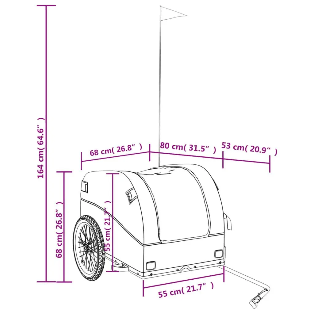 Bike Trailer Grey Iron 45kg Load Capacity Durable Cargo Cart for Hauling Heavy Goods