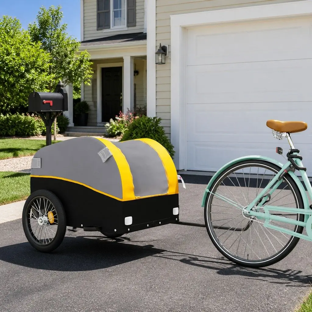 Bike Trailer Yellow Iron 45 kg Load Capacity Cargo Cart Bicycle Hauling