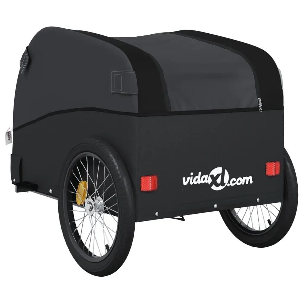 Bike Trailer Black Heavy Duty Iron Cargo Cart 45kg Capacity Tow Bar Safety Flag
