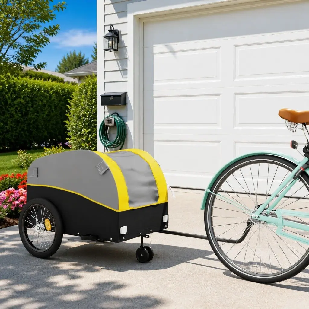 Bike Trailer Yellow Black Iron 45 kg Capacity Tow Bar Safety Flag