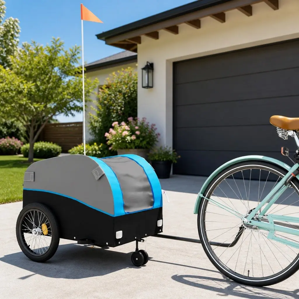 Bike Trailer Blue Heavy Duty 45kg Load Capacity Cargo Transport