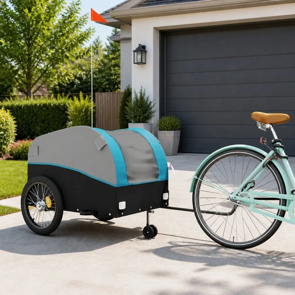 Bike Trailer Blue Iron Heavy Duty Cargo Cart 45kg Load Capacity