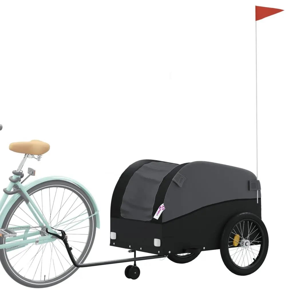 Bike Trailer Black Iron 45kg Load Capacity Durable Cargo Cart for Bicycle Hauling
