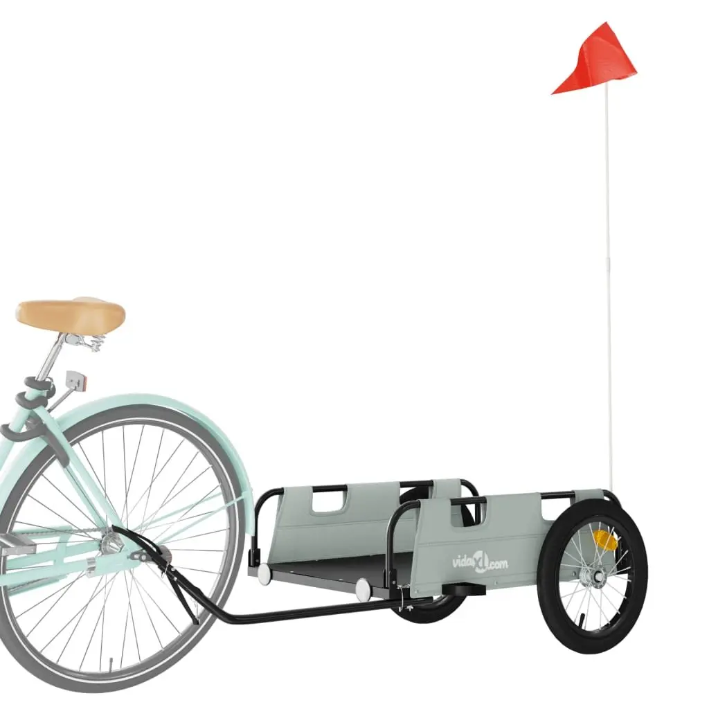 Bicycle Trailer Grey Oxford Fabric Iron Frame Cargo Cart
