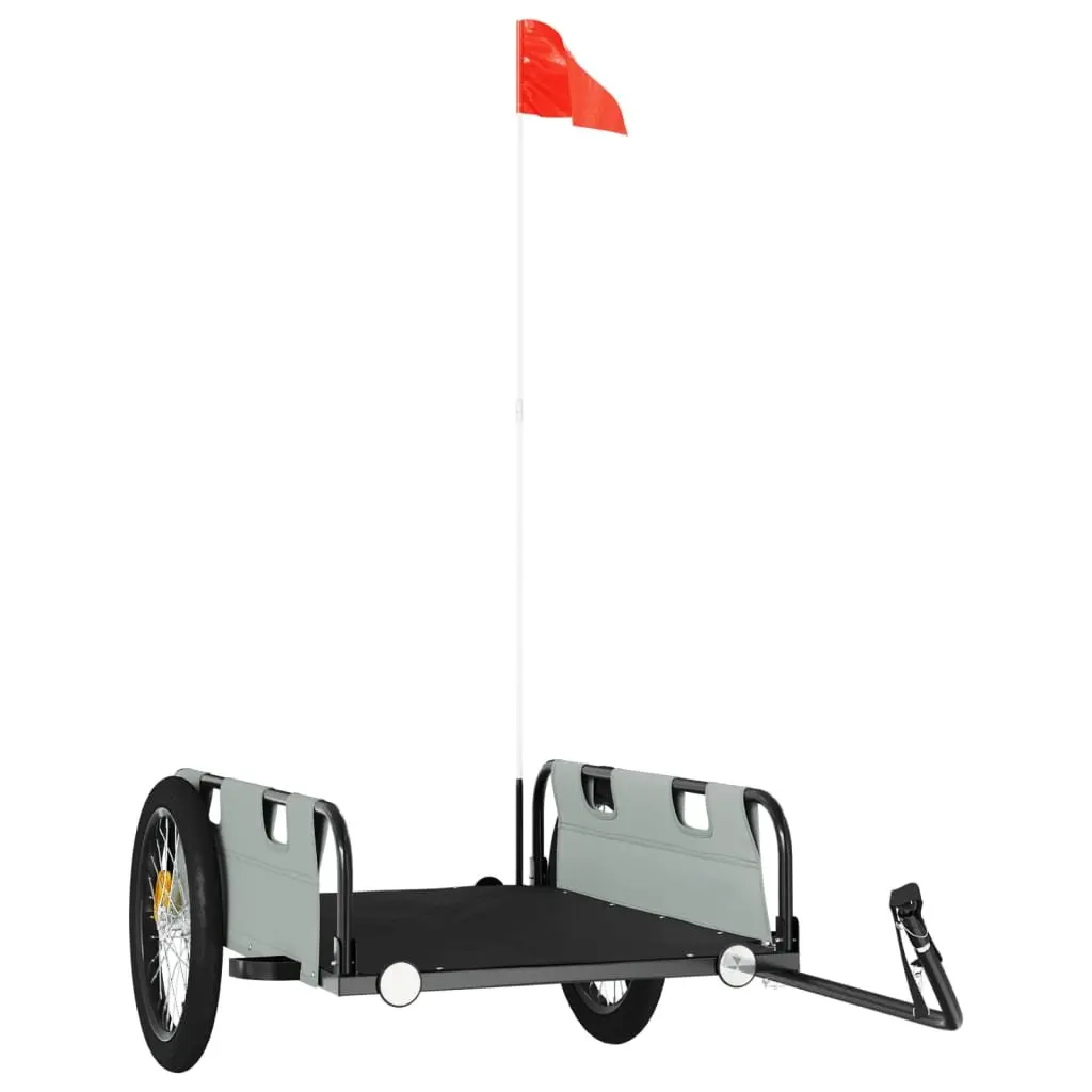 Bicycle Trailer Grey Oxford Fabric Two Wheels Reflectors Flag