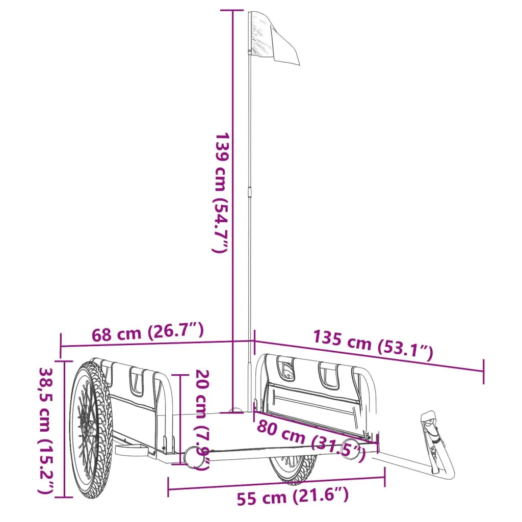Bicycle Trailer Grey Oxford Fabric Two Wheels Reflectors Flag