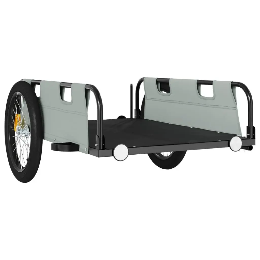 Bicycle Trailer Grey Oxford Fabric Two Wheels Reflectors Flag