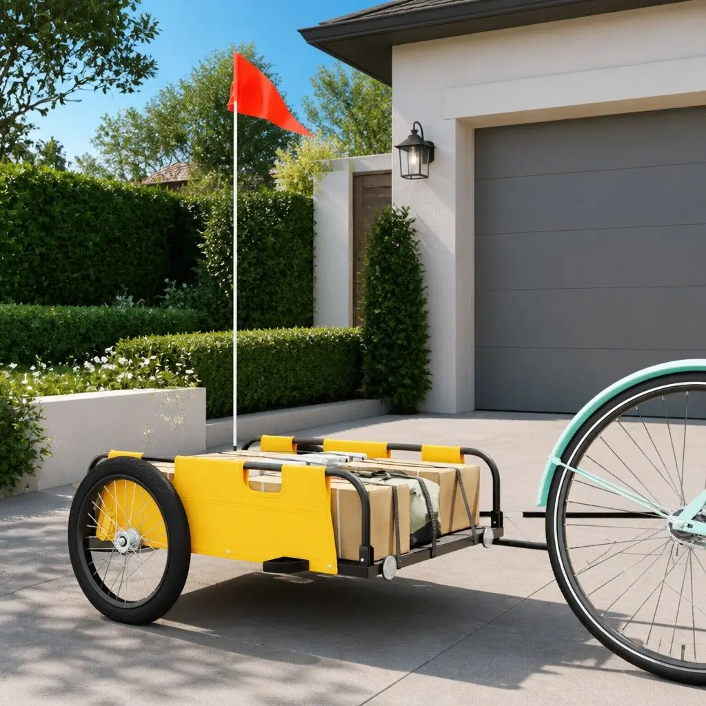 Bicycle Cargo Trailer Yellow Water-Resistant Oxford Fabric Iron Frame for Transport