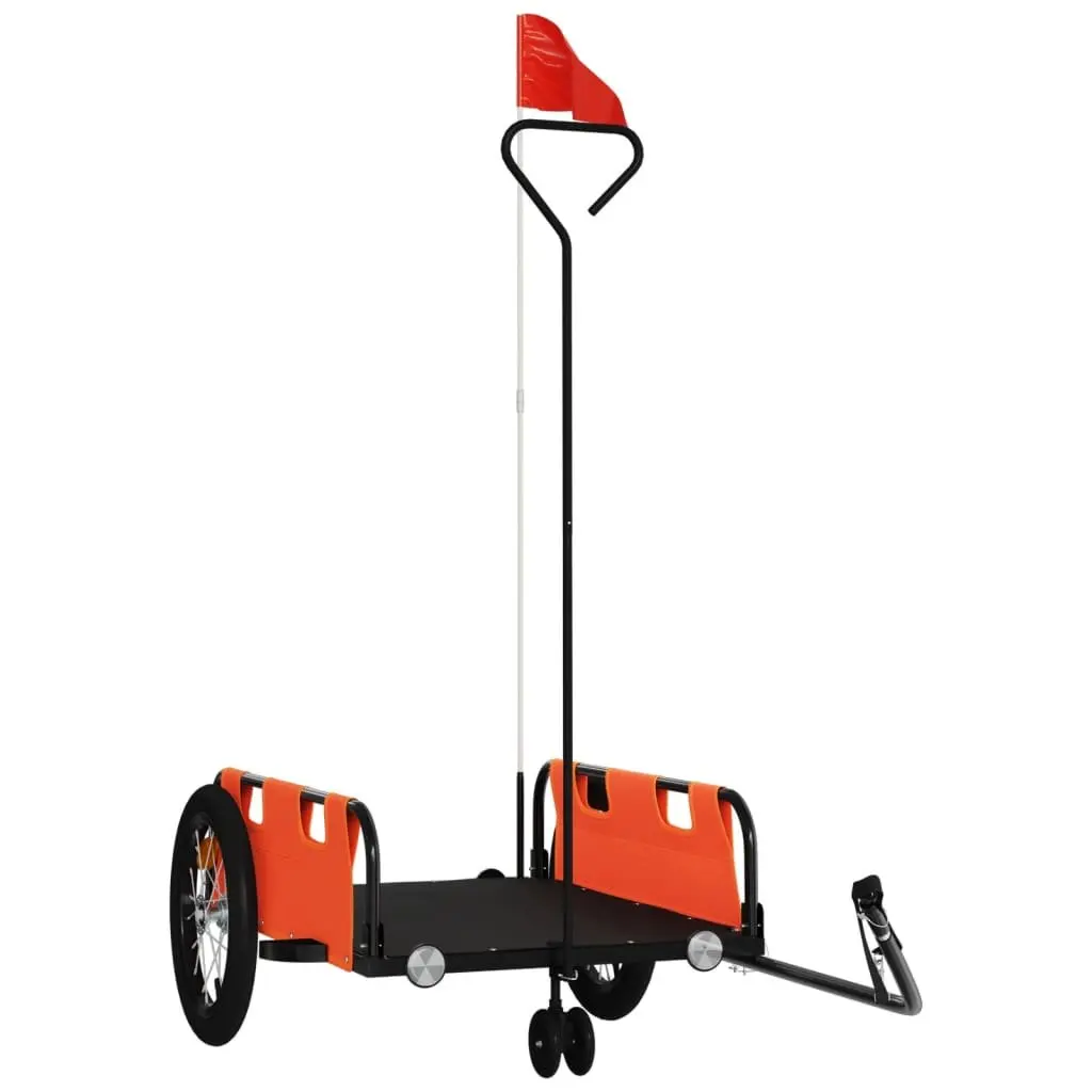 Bicycle Cargo Trailer Orange Two Wheel Oxford Fabric Iron Frame Transport