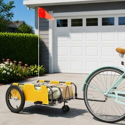 Bicycle Trailer Yellow Oxford Fabric Iron Frame Cargo Cart Transport