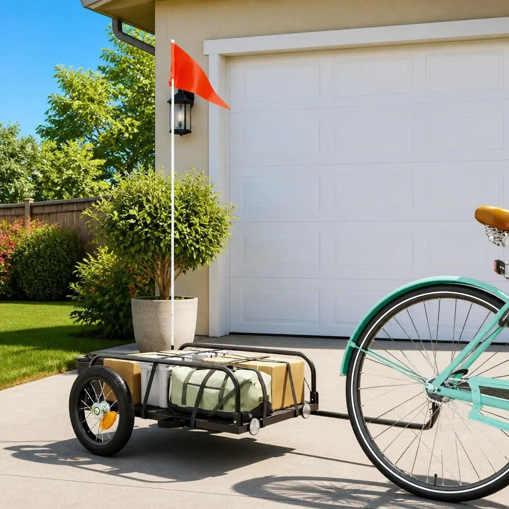 Heavy Duty Cargo Bike Trailer Black Iron 122x53x31cm Durable Transporting Goods