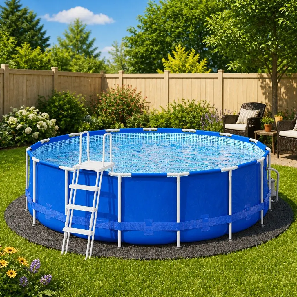 Protective Geotextile Liner Pool Ground Cloth Light Grey Ø550cm Round Soft Cushioned Underlay 5 Pieces
