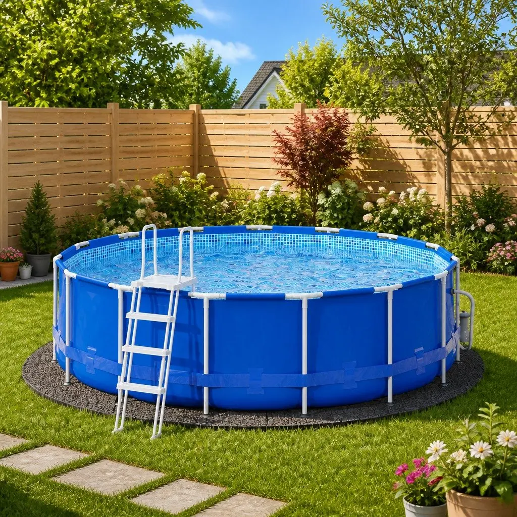 Protective Liner Round Pool Ground Cloth Light Grey Ø458 cm Polyester Geotextile Durable Cushioning Material