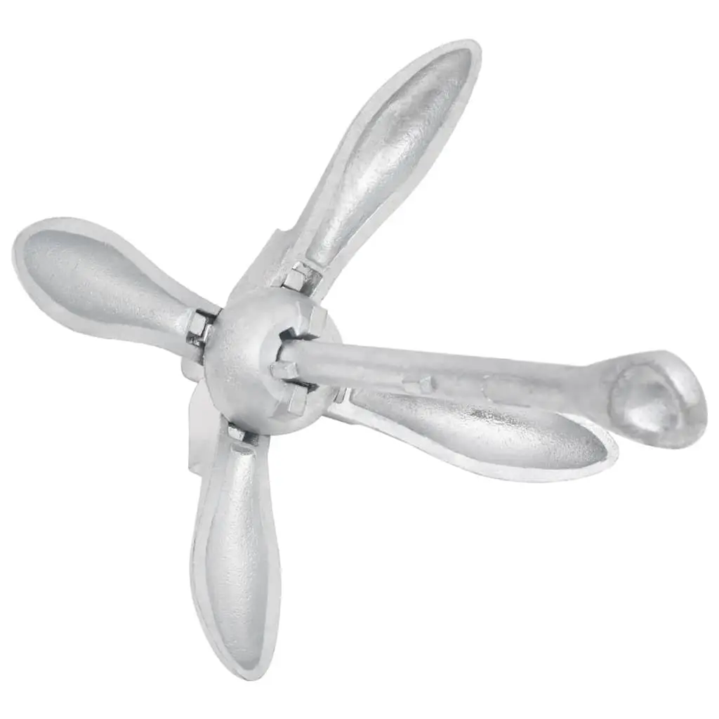 Folding Anchor 4kg Silver Cast Iron 4-Claw Boat Docking Watercraft Grapnel