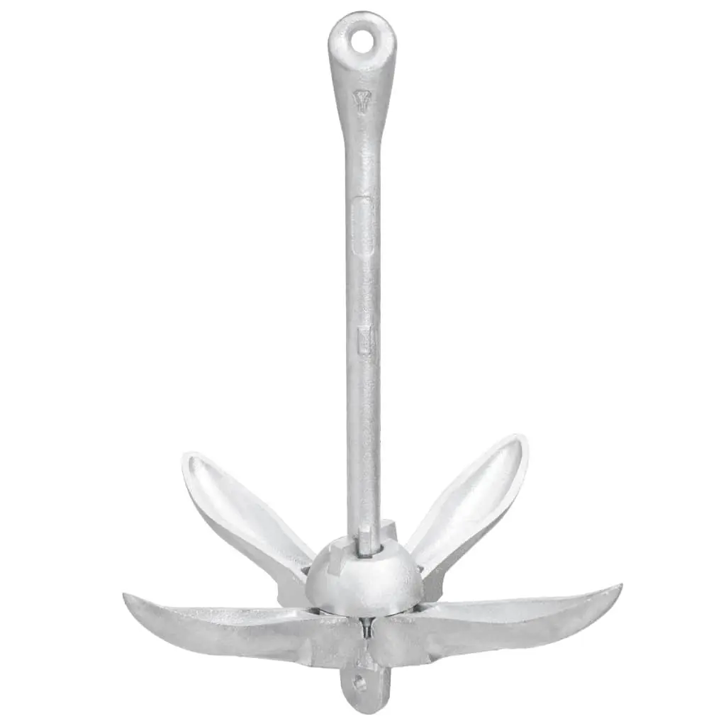 Folding Anchor 3.2 kg Silver 4-Claw Grapnel Docking Boat Watercraft Securing