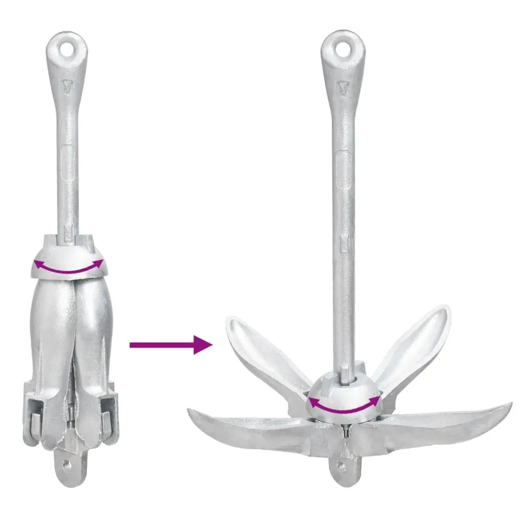 Folding Anchor 3.2 kg Silver 4-Claw Grapnel Docking Boat Watercraft Securing