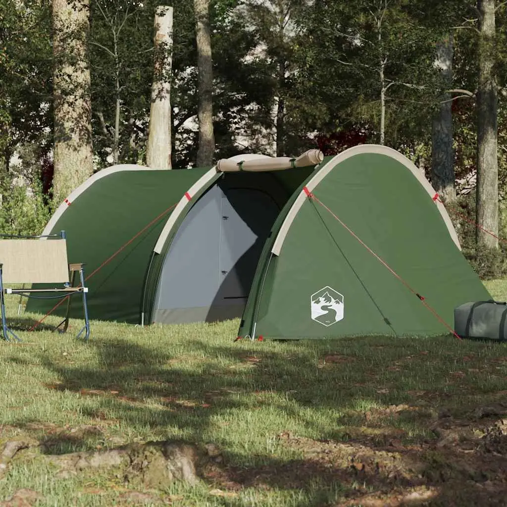 4-Person Tunnel Camping Tent Green Waterproof Fibreglass Poles Mosquito Net