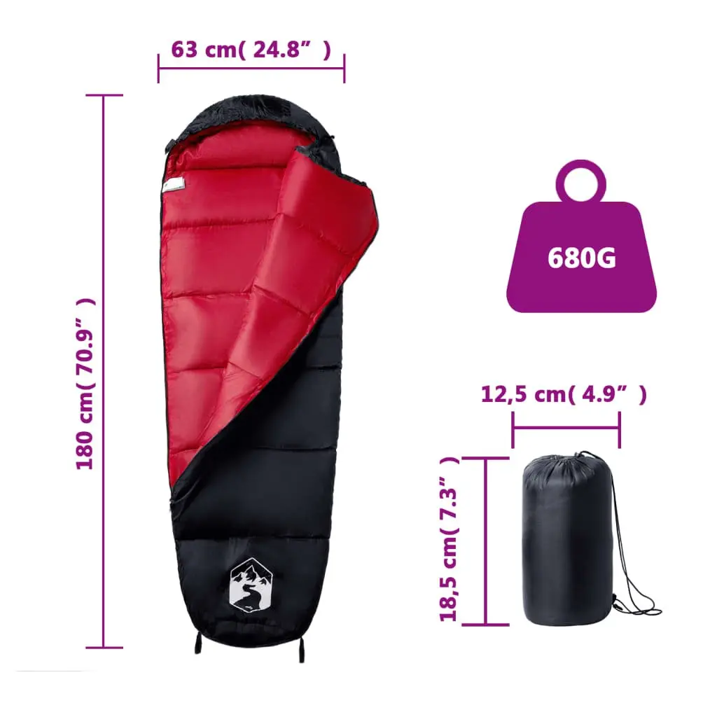 Mummy Sleeping Bag Red Water Resistant Lightweight Compact for Adults 3 Season