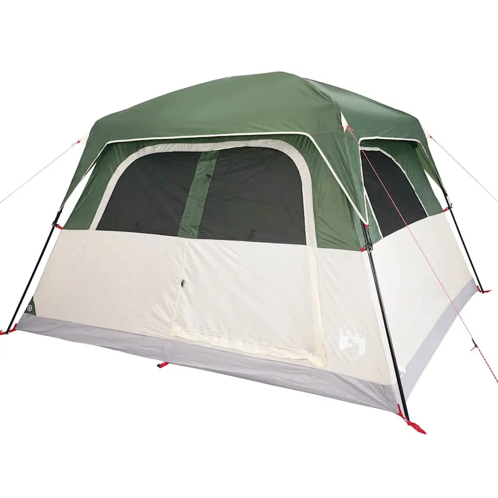 Camping Tent Green 6-Person Waterproof Cabin Detachable Rainfly Mosquito Protection