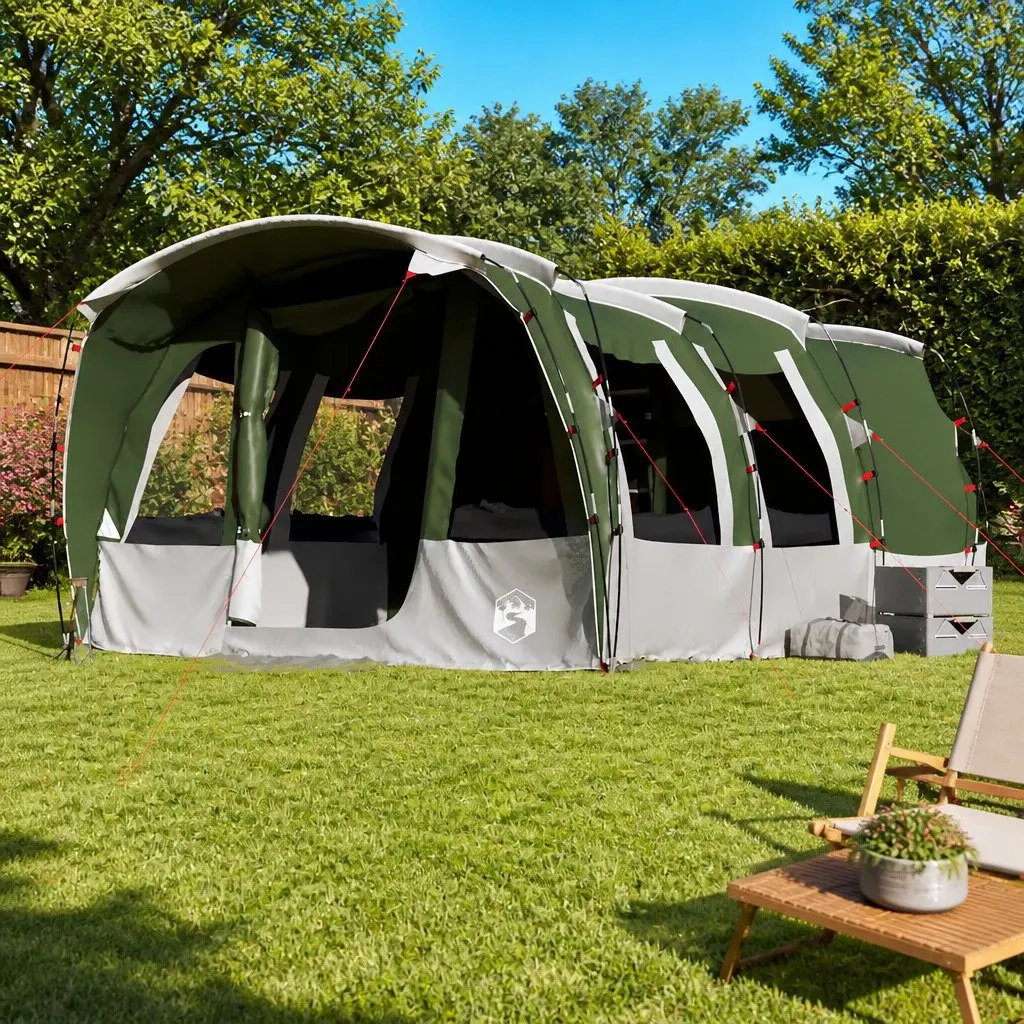 Family Tunnel Tent Green 8-Person Waterproof Camping Outdoor Fibreglass Poles