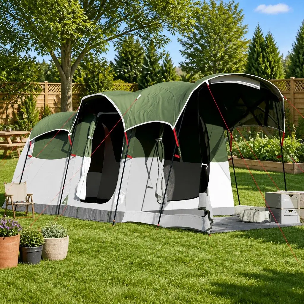Tunnel Tent Green 8-Person Waterproof Family Camping Outdoor Shelter