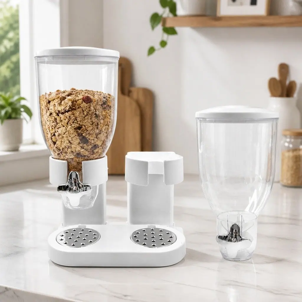 Double Cereal Dispenser White Portion Control Twist Knob