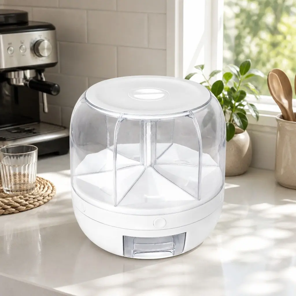 Cereal Dispenser White 10kg Rotating Dry Food Organizer