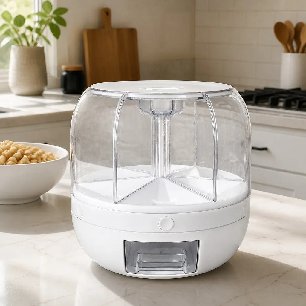 Cereal Dispenser White 10kg Rotating Dry Food Organizer