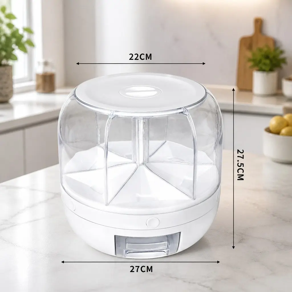 Cereal Dispenser White 10kg Rotating Dry Food Organizer