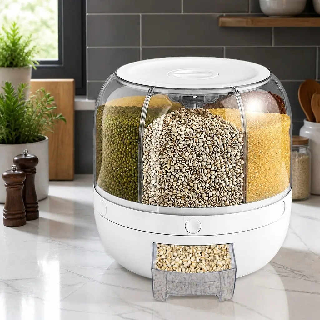 Cereal Dispenser White 10kg Rotating Dry Food Organizer