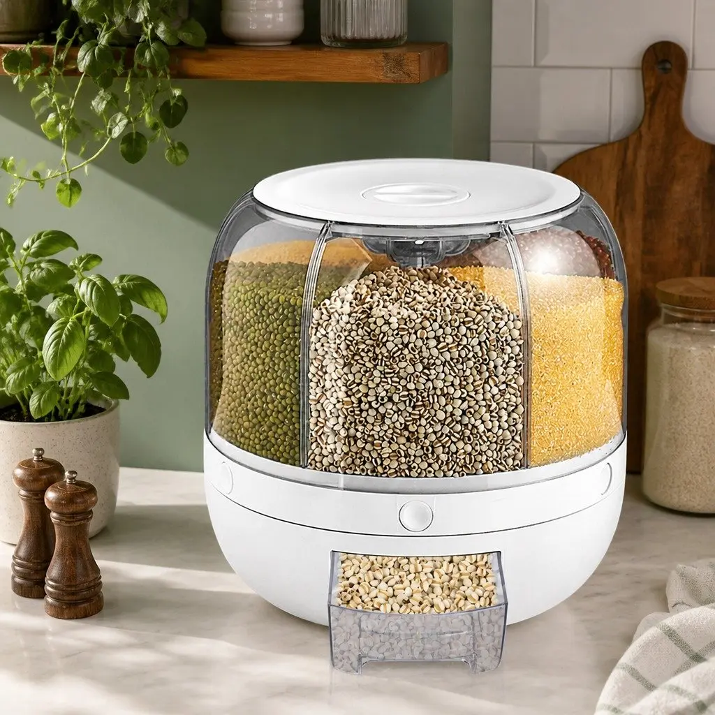 Cereal Dispenser White 10kg Rotating Dry Food Organizer