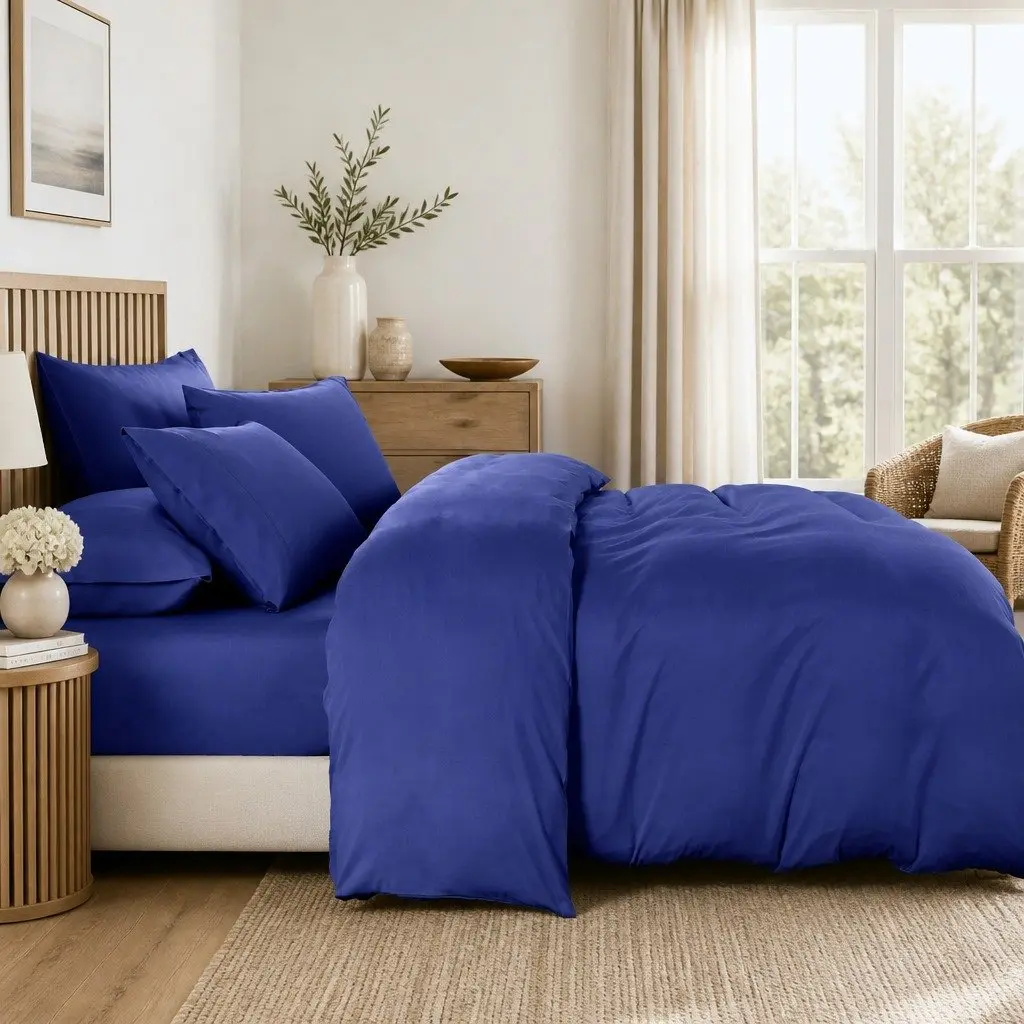Queen Size Quilt Cover Set Royal Blue 2000TC Bamboo Cooling Duvet Cover