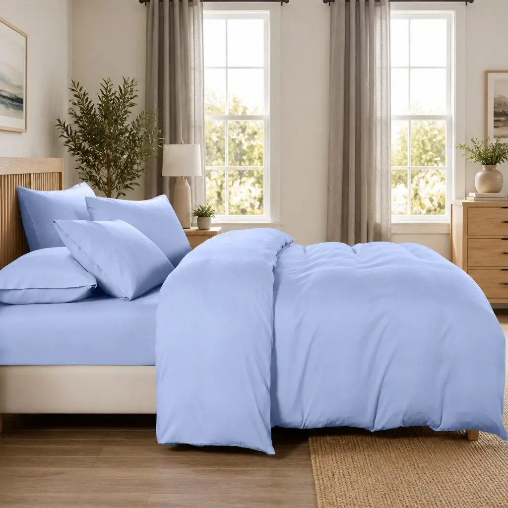 Bamboo Cooling Quilt Cover Set Light Blue King 2000TC Breathable Bedding