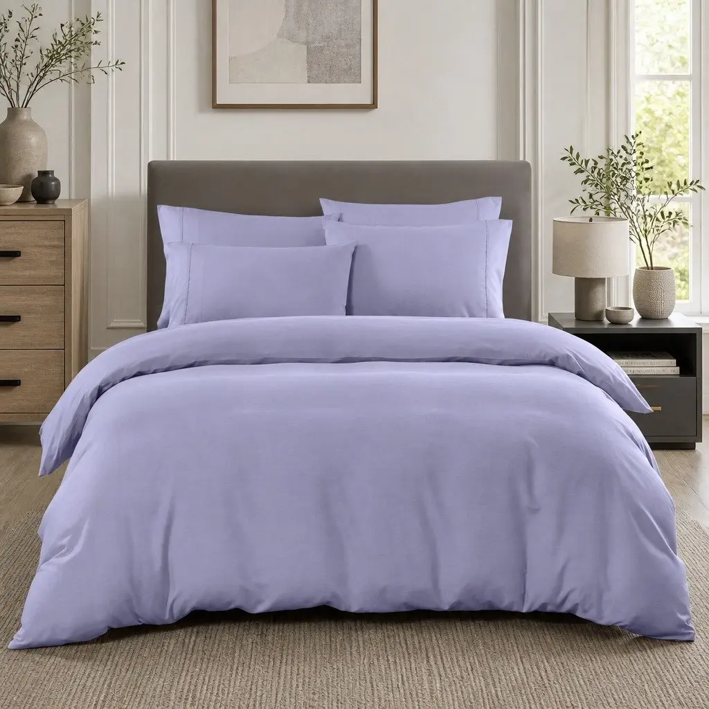 Bamboo Cooling Quilt Cover Set Lilac Grey King 2000TC Silky Soft Breathable Thermo-Regulating