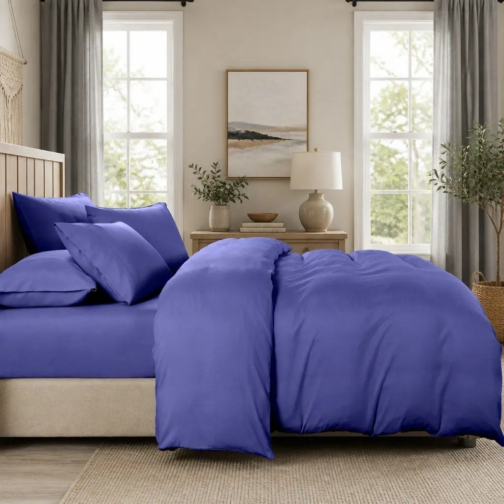 Bamboo Cooling Quilt Cover Set Royal Blue King 2000TC Breathable Hypoallergenic