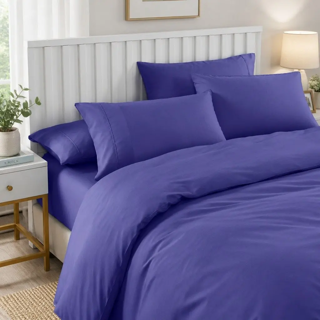 Bedding Combo Set Royal Blue Double 2000TC Bamboo Cooling 6 Piece Hypoallergenic Deep Pocket Fitted Sheet Quilt Cover