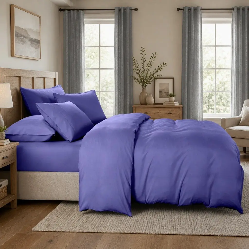 Bedding Combo Set Royal Blue Double 2000TC Bamboo Cooling 6 Piece Hypoallergenic Deep Pocket Fitted Sheet Quilt Cover