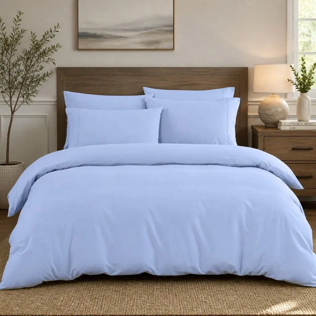 Bedding Combo Set Light Blue Queen 6 Piece 2000TC Bamboo Cooling Deep Pocket Fitted Sheet