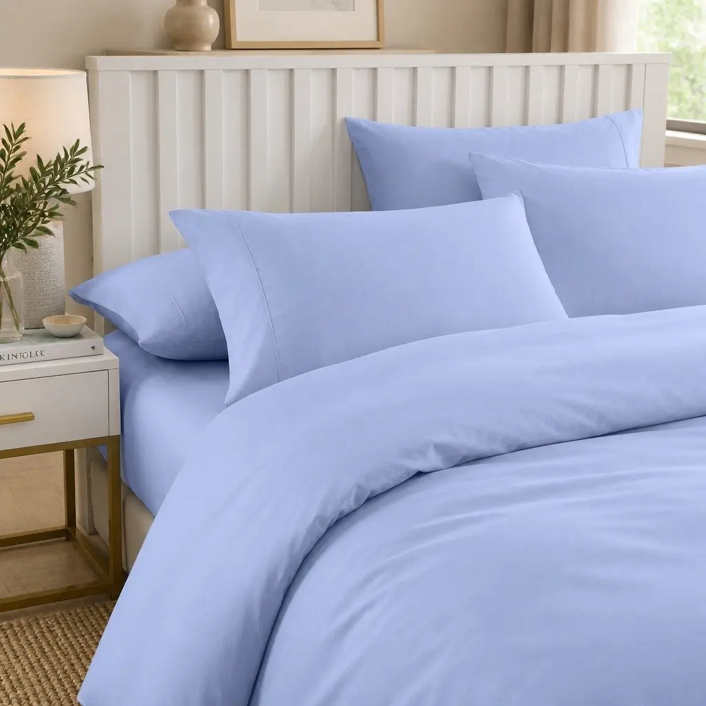Bedding Combo Set Light Blue Queen 6 Piece 2000TC Bamboo Cooling Deep Pocket Fitted Sheet
