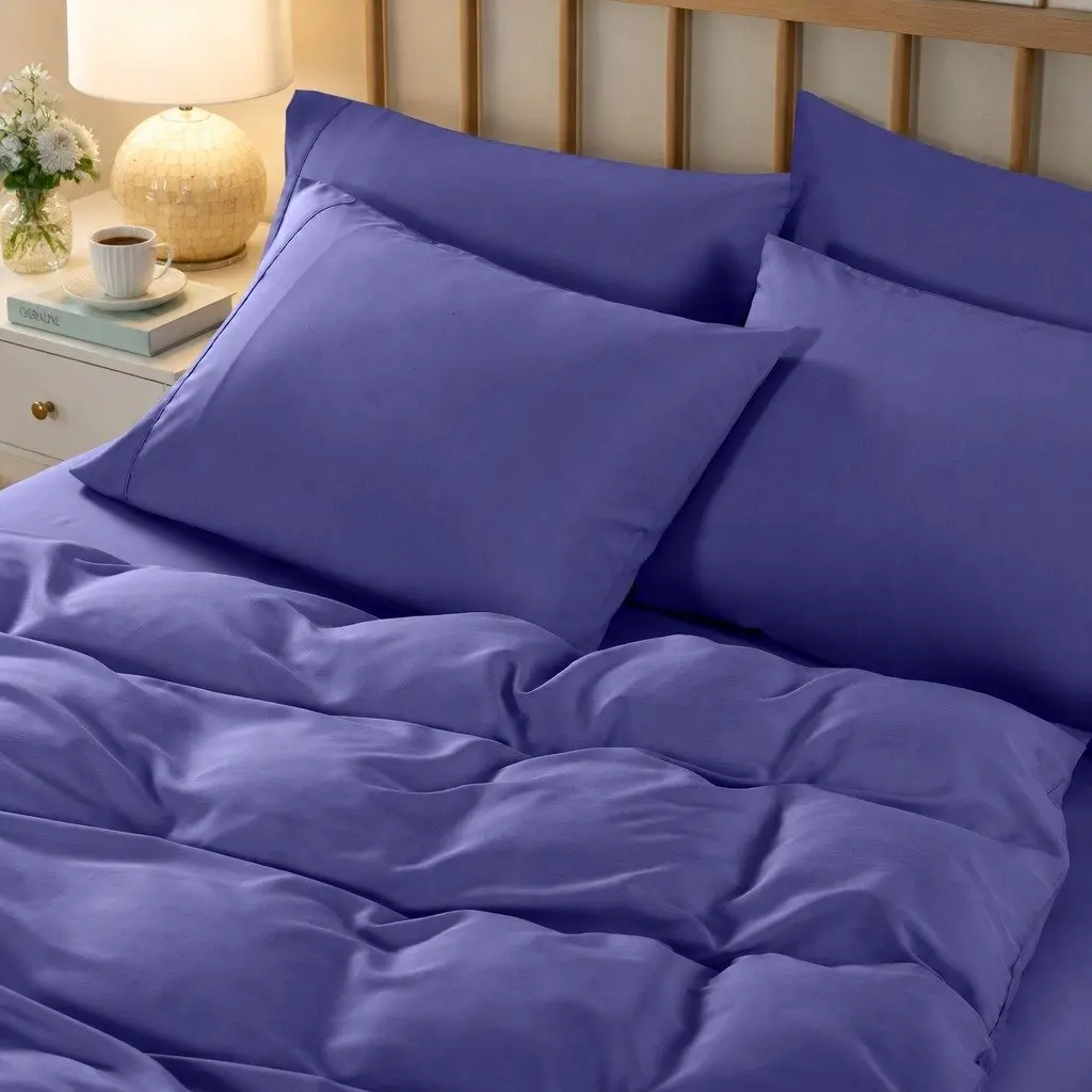 Bedding Combo Set Royal Blue Queen 6 Piece 2000TC Bamboo Cooling Fitted Sheet Quilt Cover