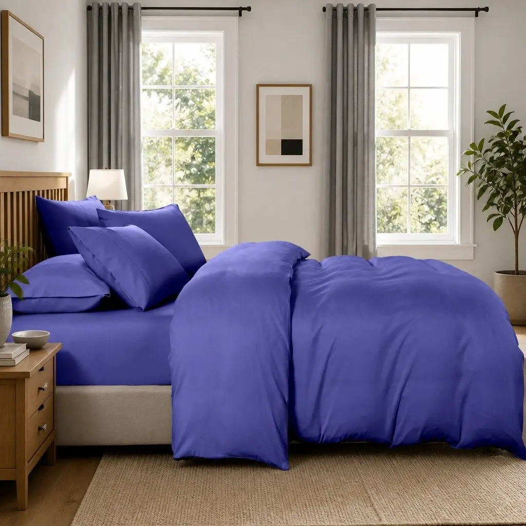 Bedding Combo Set Royal Blue Queen 6 Piece 2000TC Bamboo Cooling Fitted Sheet Quilt Cover