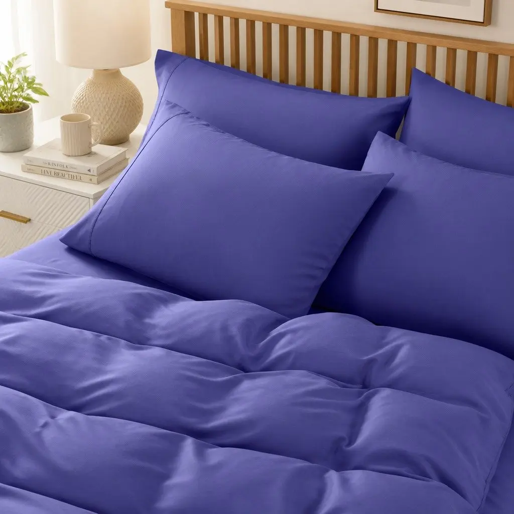 Bedding Set Royal Blue King 6 Piece 2000TC Bamboo Microfibre Quilt Cover Fitted Sheet