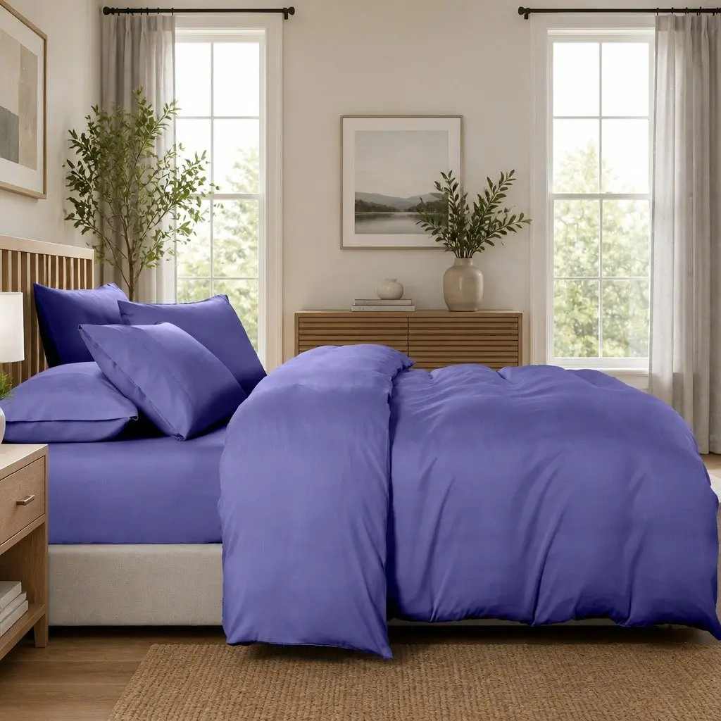 Bedding Set Royal Blue King 6 Piece 2000TC Bamboo Microfibre Quilt Cover Fitted Sheet