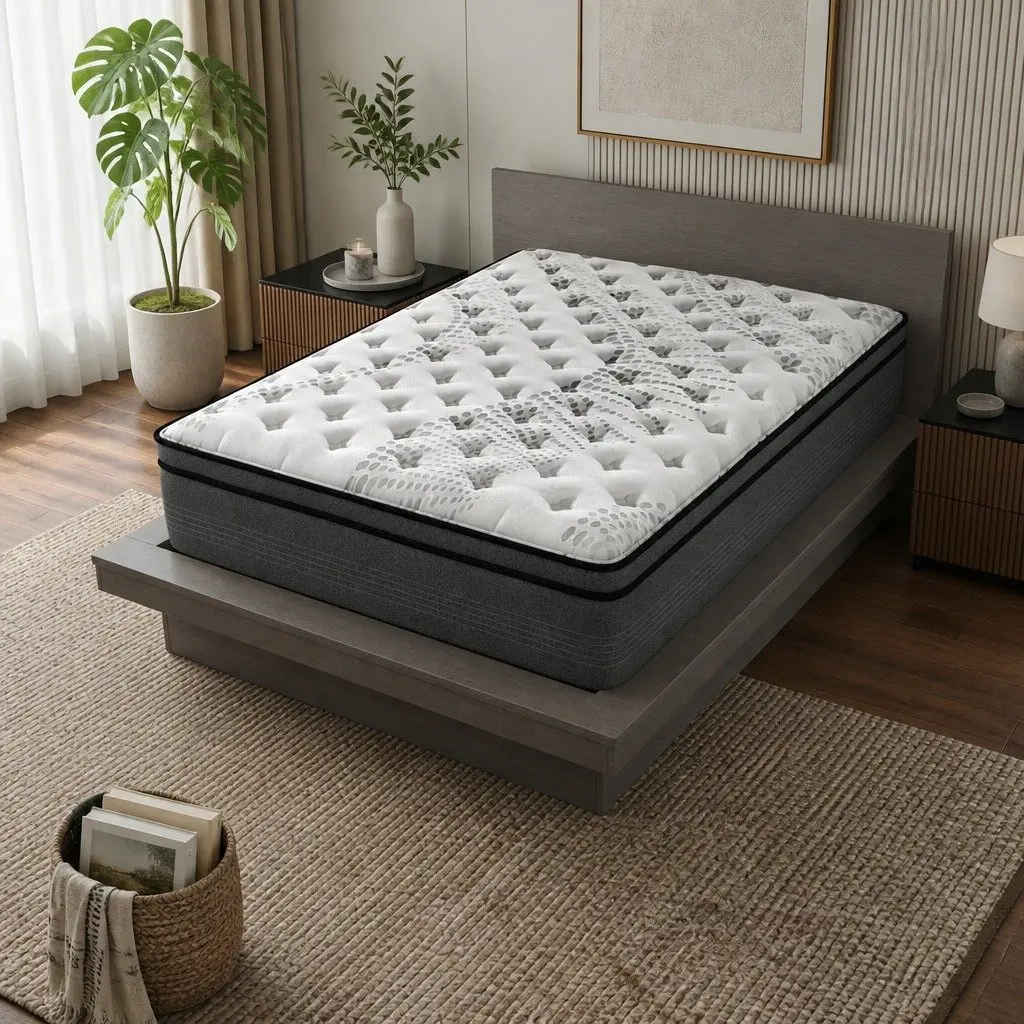 Double Mattress White-Grey 137cm x 190cm 5 Zone Euro Top Medium Firm Pocket Spring Pressure Relief