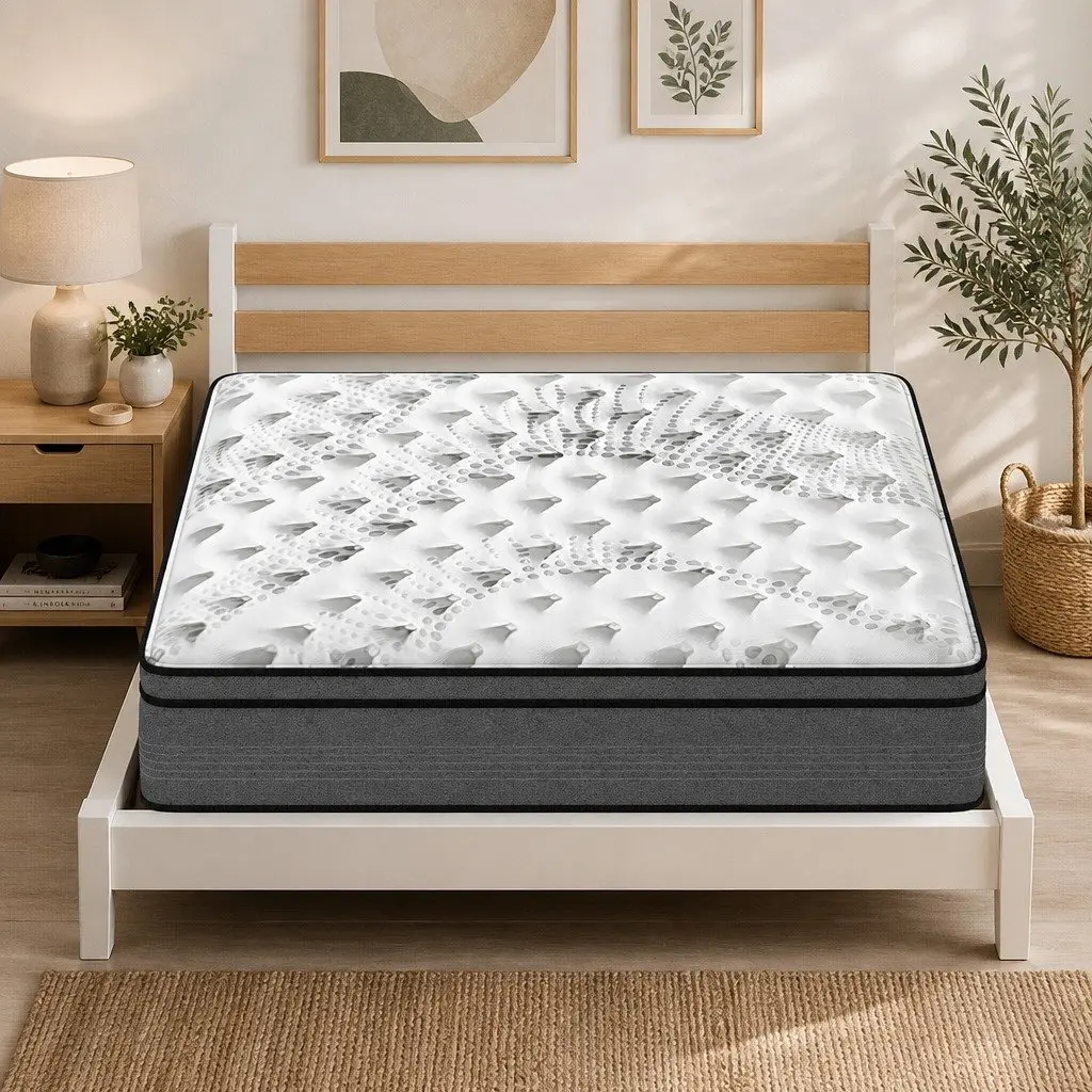 Double Mattress White-Grey 137cm x 190cm 5 Zone Euro Top Medium Firm Pocket Spring Pressure Relief