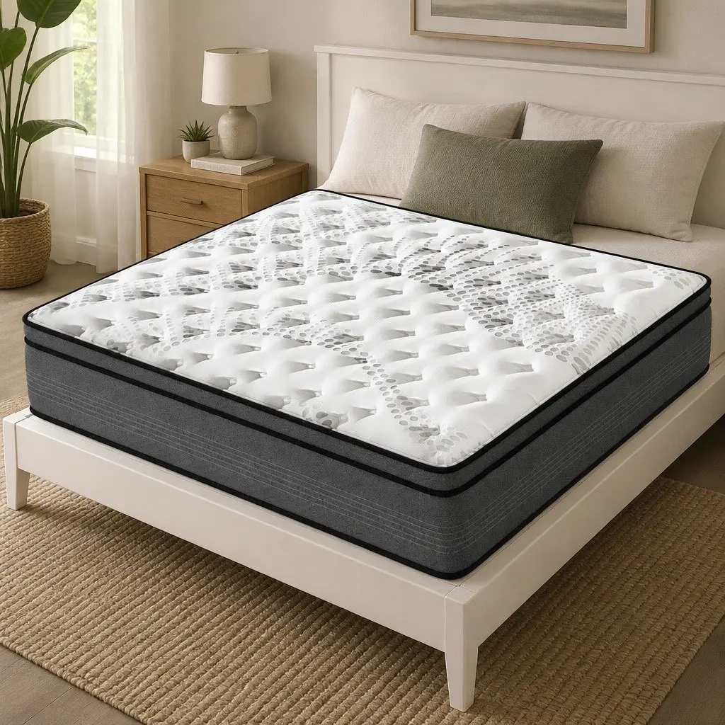 Double Mattress White-Grey 137cm x 190cm 5 Zone Euro Top Medium Firm Pocket Spring Pressure Relief