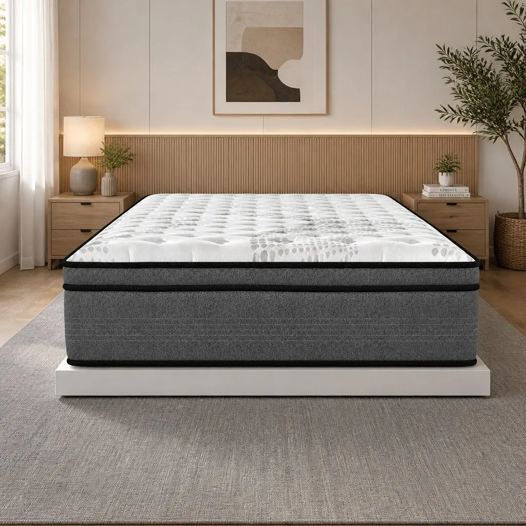 Double Mattress White-Grey 137cm x 190cm 5 Zone Euro Top Medium Firm Pocket Spring Pressure Relief